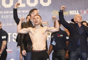 FRAMPTON-QUIGG IBF/WBA SUPER BANTAMWEIGHT UNIFICATION TITLE FIGHT WEIGH IN MANCHESTER ARENA,MANCHESTER PIC;LAWRENCE LUSTIG IBF CHAMPION CARL FRAMPTON AND WBA CHAMPION SCOTT QUIGG WEIGH IN