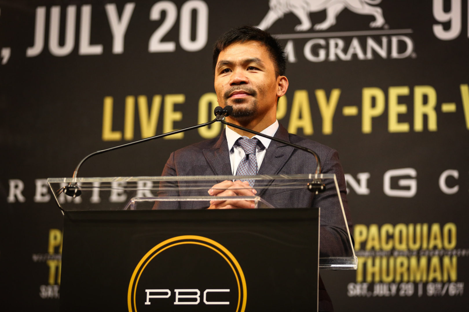 MANNY PACQUIAO & KEITH THURMAN MAKE GRAND ARRIVAL AT MGM GRAND IN LAS VEGAS FOR THIS SATURDAY’S WELTERWEIGHT WORLD CHAMPIONSHIP BATTLE