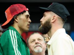 Face-off: Benavidez asked for one and got one in a tense exchange with Plant